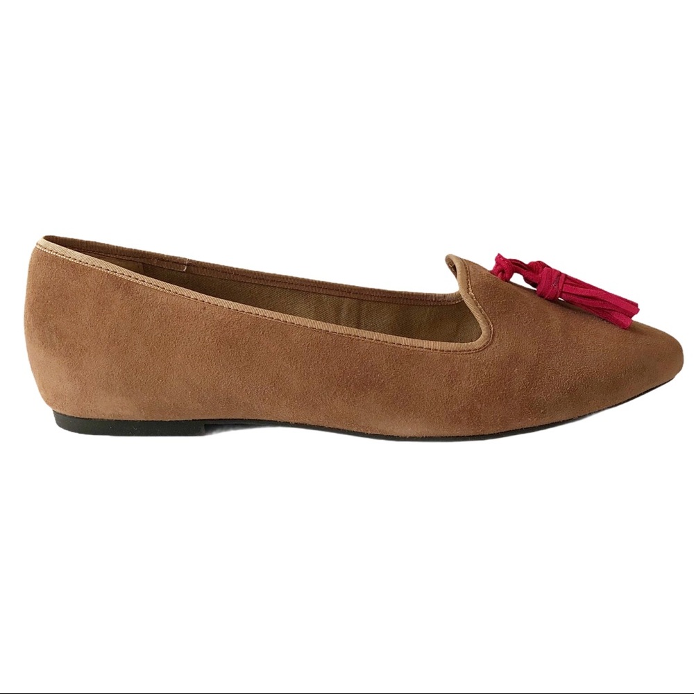 Hush Puppies Sadie Tassel tan Suede flat pink tassel size 8.5 NIB